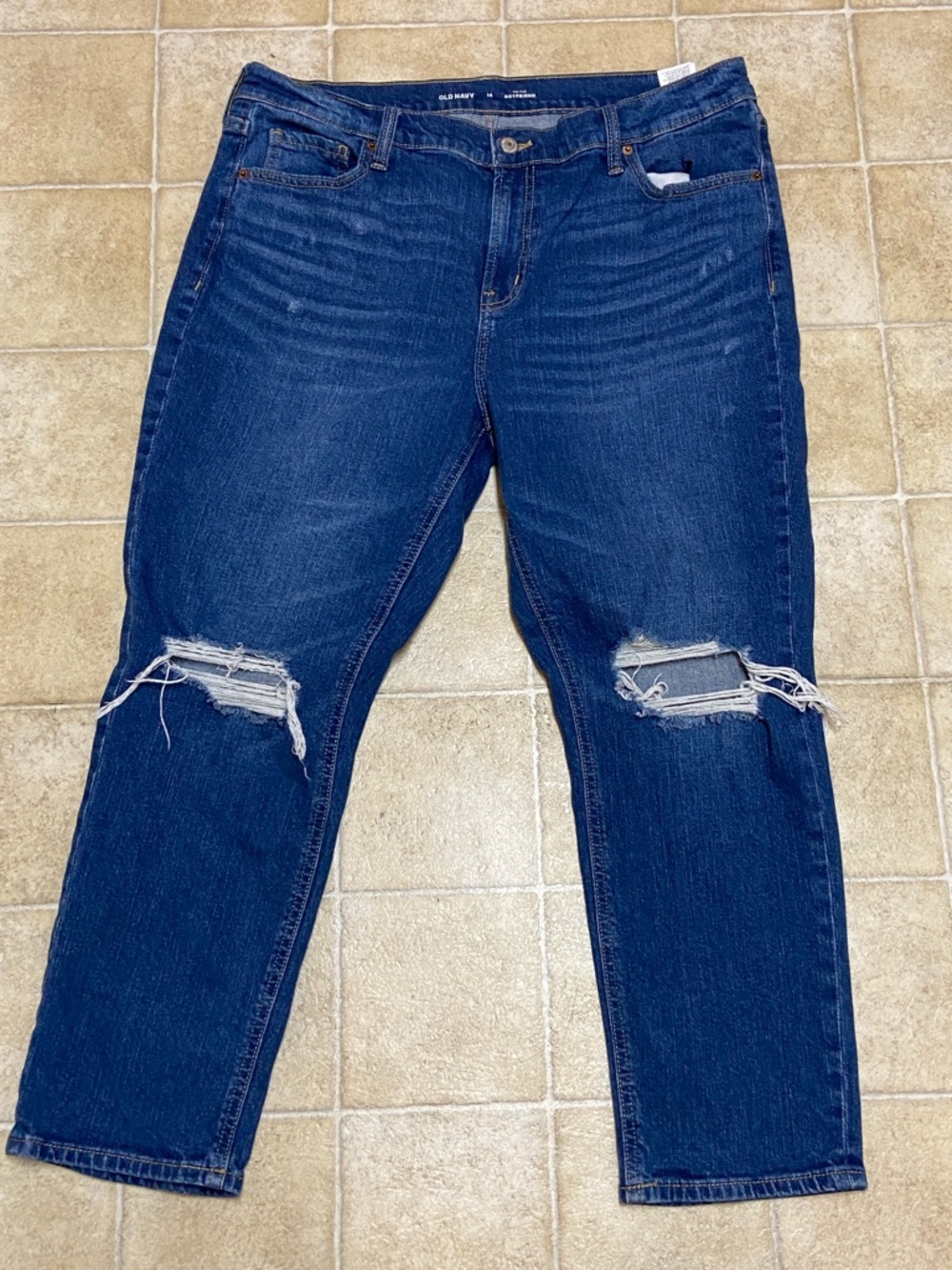 2/$30 Old Navy Women's Dark Blue Distressed Knee Jeans Size 14